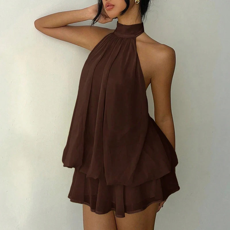 Wren Ruched Halter A-Line Mini Dress