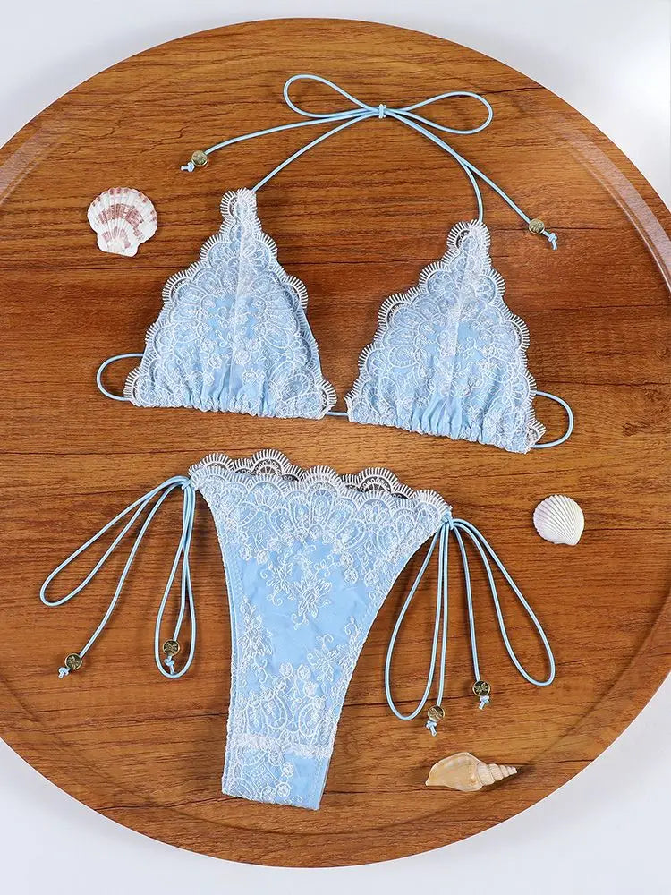 ZRTAK Micro Thong Triangle Swimwear Sexy Lace Bikini Set 2026 Swimsuit Women 2 Piece Beachwear Bandage Bathing Suits Beach Wear
