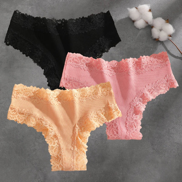 Brielle Floral Lace Bikini Panty Pack Lingerie 3-piece