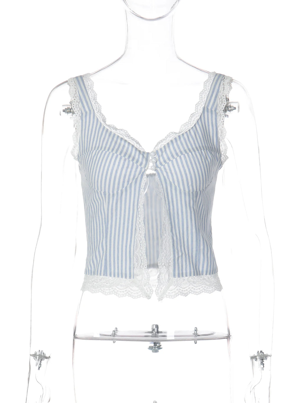 Fionnuala Striped Lace-Trim Button Front Crop Cami One-piece