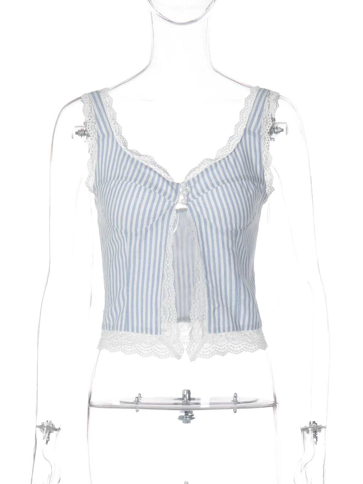 Fionnuala Striped Lace-Trim Button Front Crop Cami One-piece