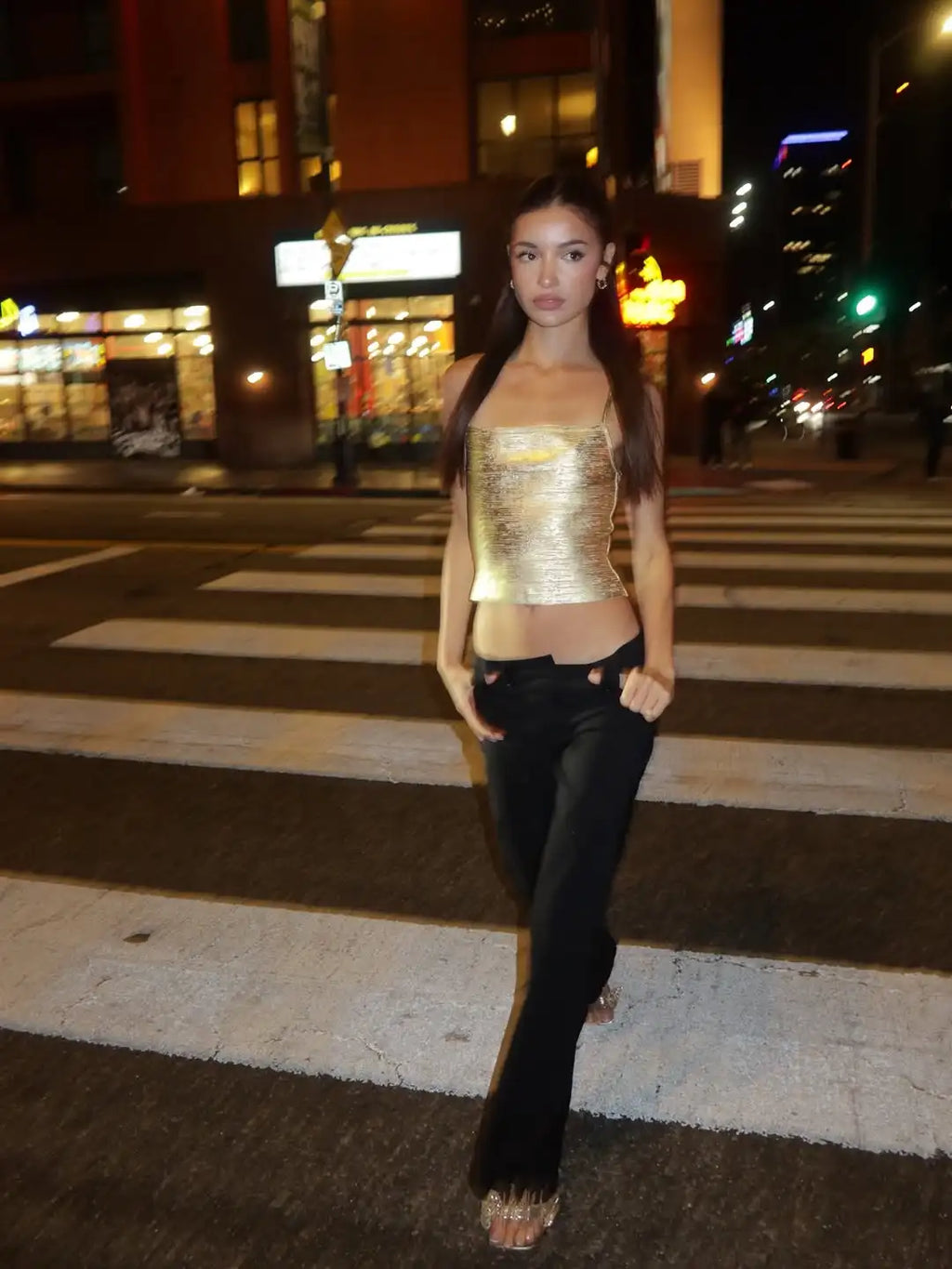 Goldie Metallic Square-Neck Cami Top One-piece