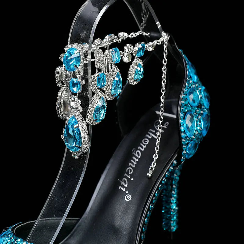 2025 Spring And Autumn New Women'S Shoes Pointed High Heels Crystal Diamond Chain Wedding Shoes Banquet Women'S Single Pumps