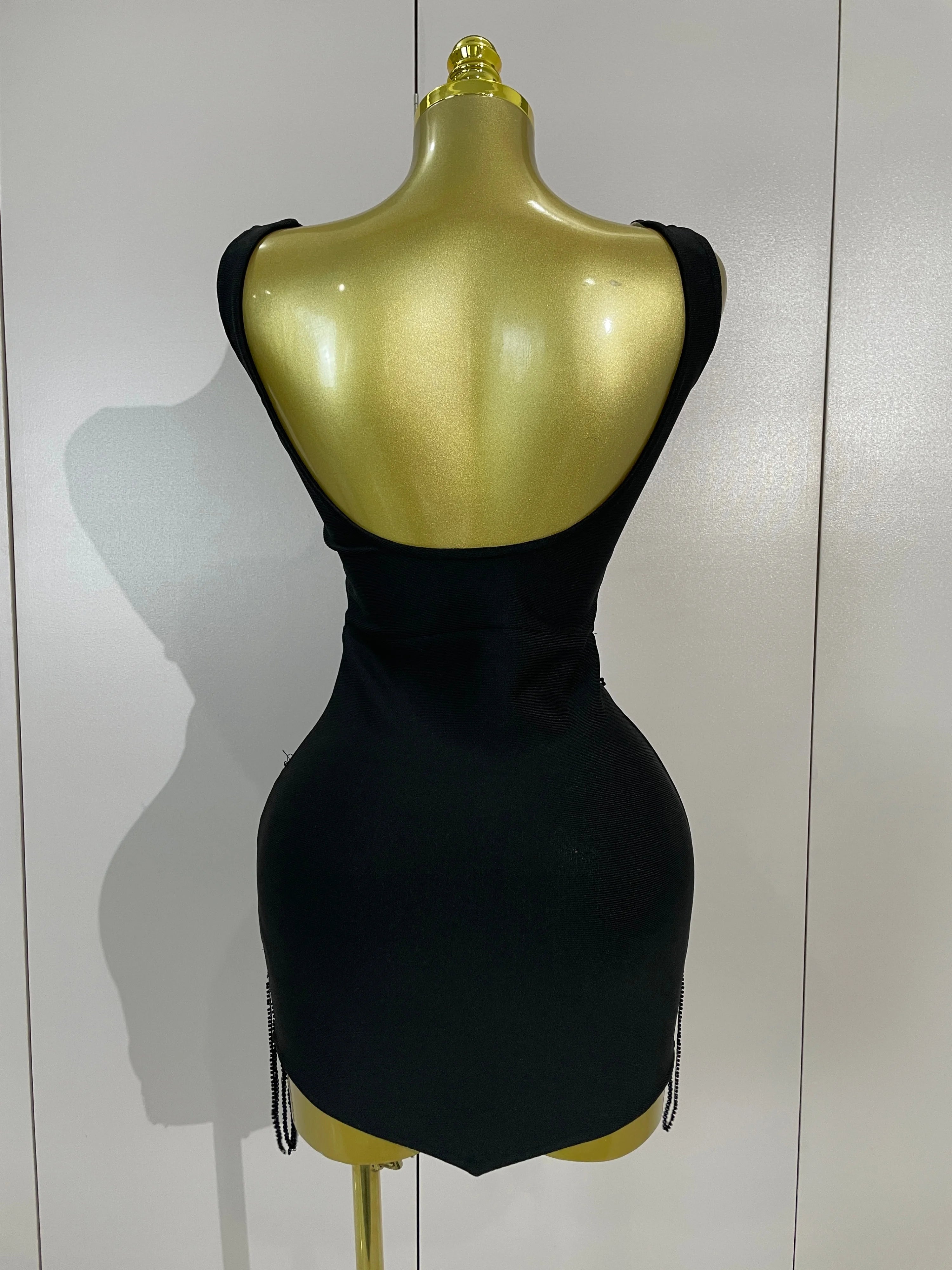 Briseis Beaded Tassel Backless Mini Dress