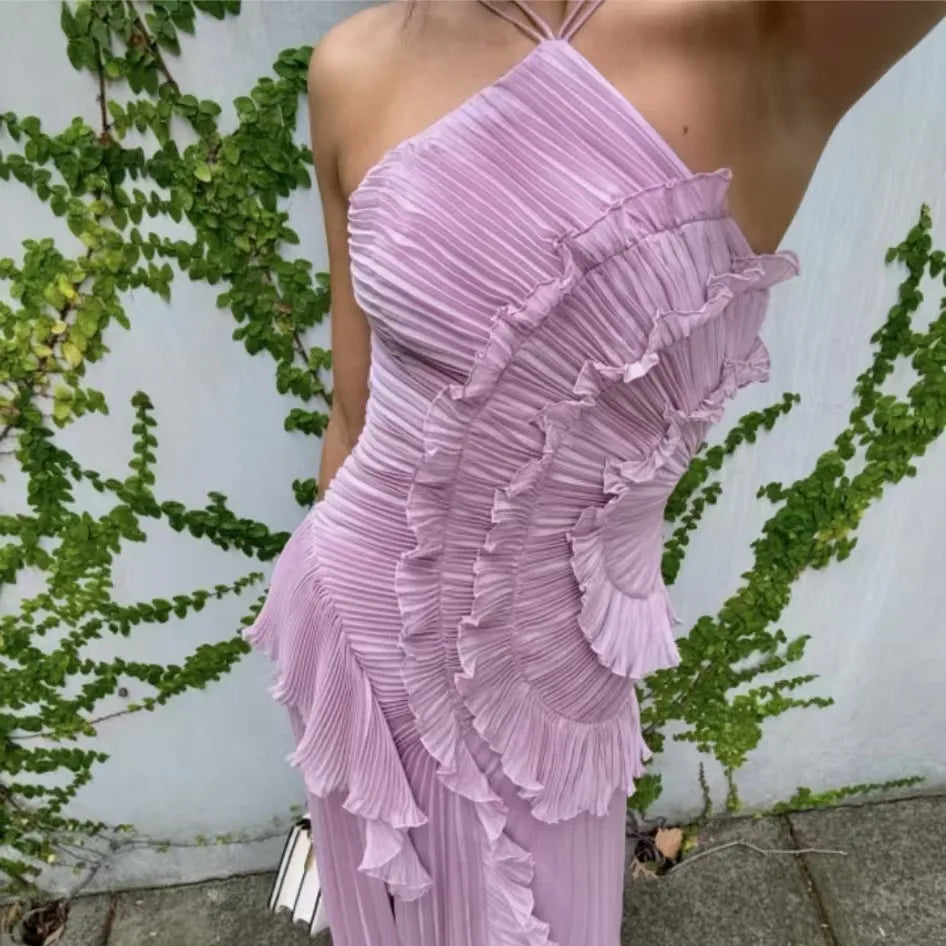 Arabella Tiered Pleated Ruffle Maxi Dress