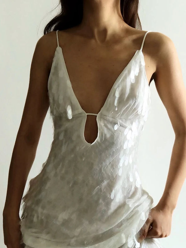Ismene Sequin Plunge Keyhole Backless Cami Mermaid Maxi Dress