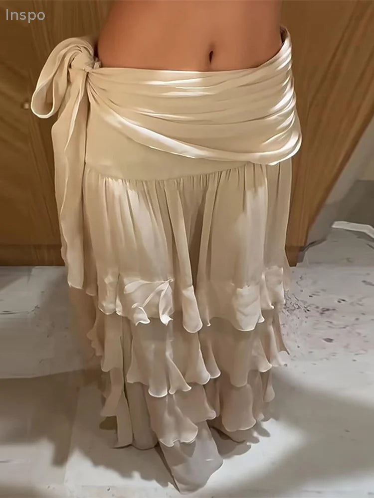 Leokadia Layered Ruffle Tiered Tie-Waist Side-Slit Maxi Skirt Apparel One-piece Secondary image