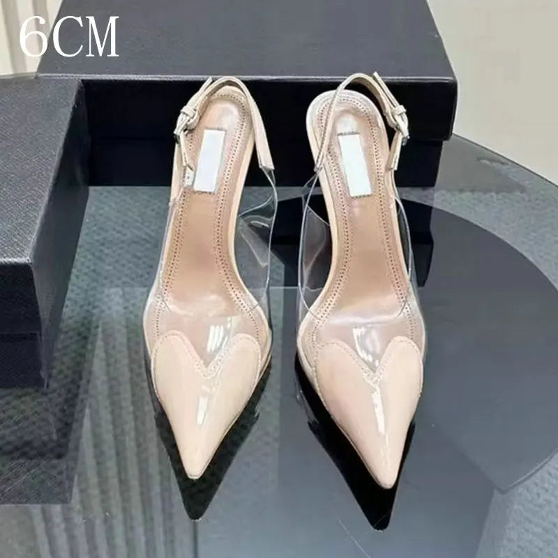 Heart-Shaped Transparent High-Heeled Sandals For Women Summer Fairy Style Pointed-Toe Low-Heeled Women'S Shoes Sexy Party Pumps