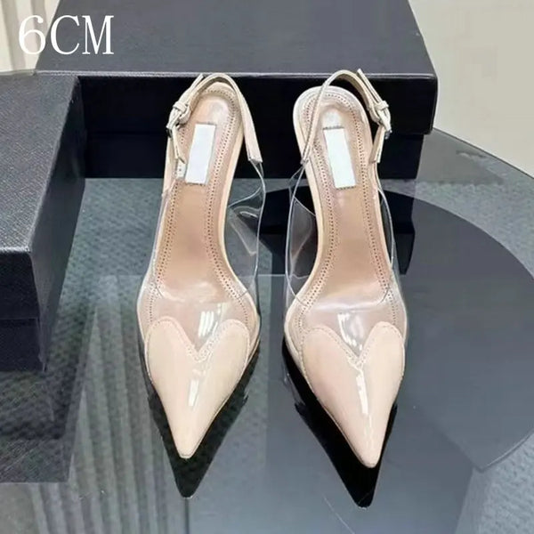 Heart-Shaped Transparent High-Heeled Sandals For Women Summer Fairy Style Pointed-Toe Low-Heeled Women'S Shoes Sexy Party Pumps