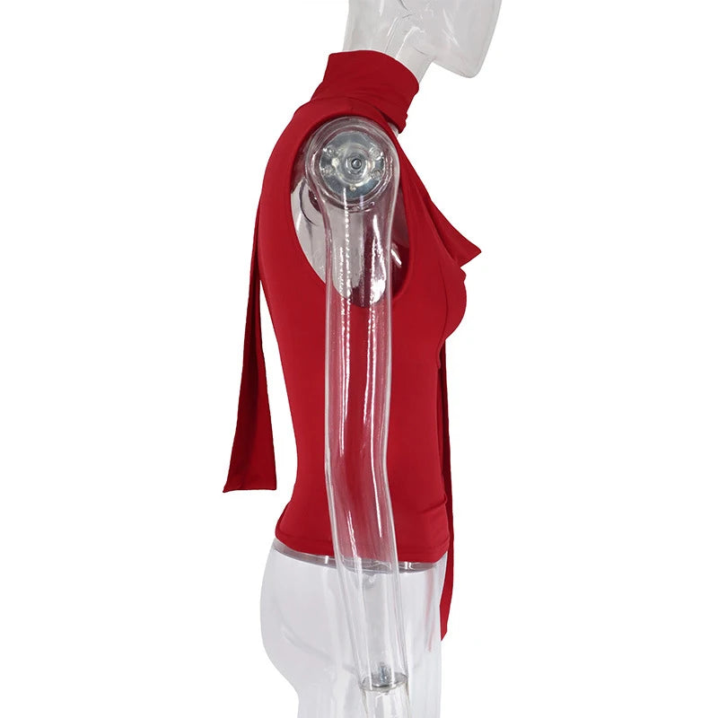 Cecelia Soft Whisper Ruched Draped Sleeveless Scarf Top One-piece