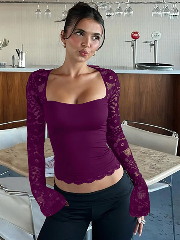 Isabella Midnight Lace Long Sleeve Square Neck Top