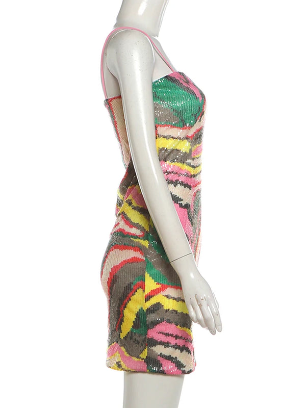 Raina Sequin Patchwork Sling Mini Dress