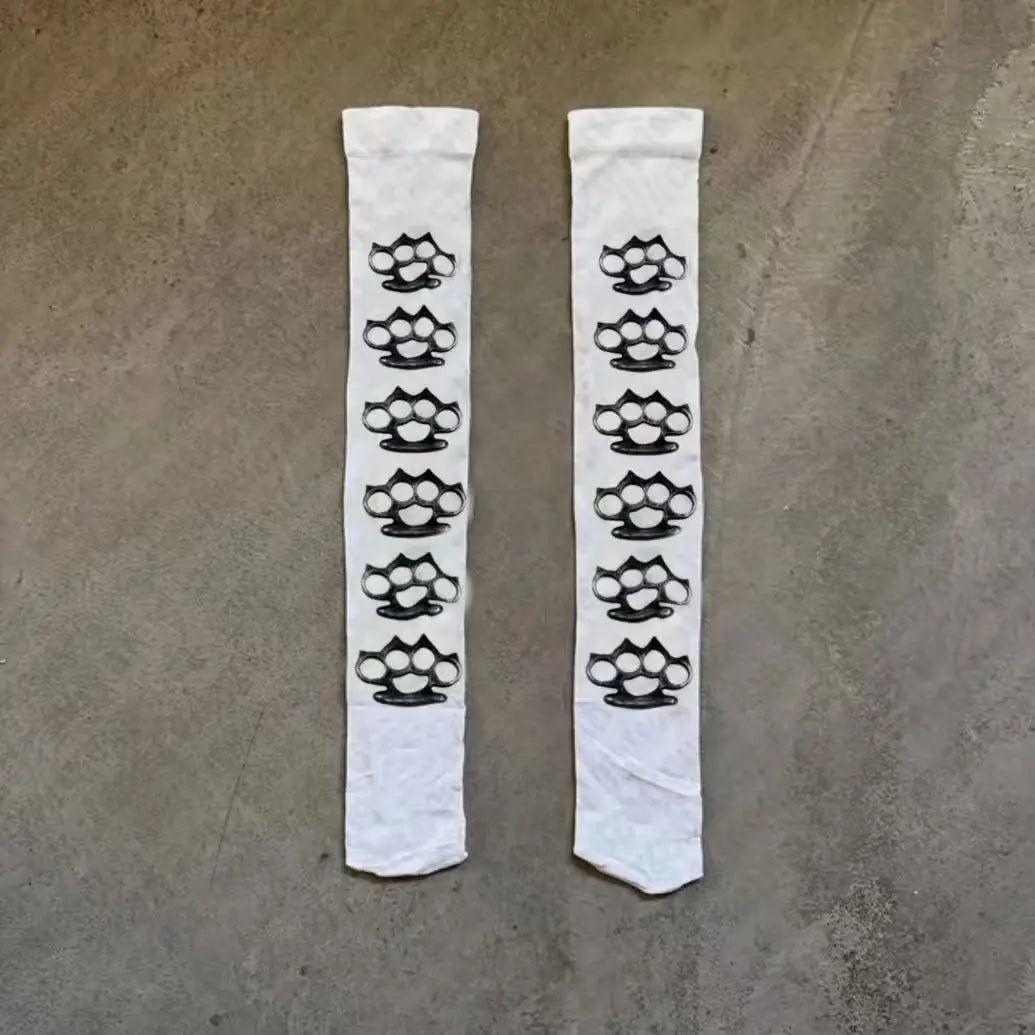 Rebel Mixed-Graphic Thigh-High Socks