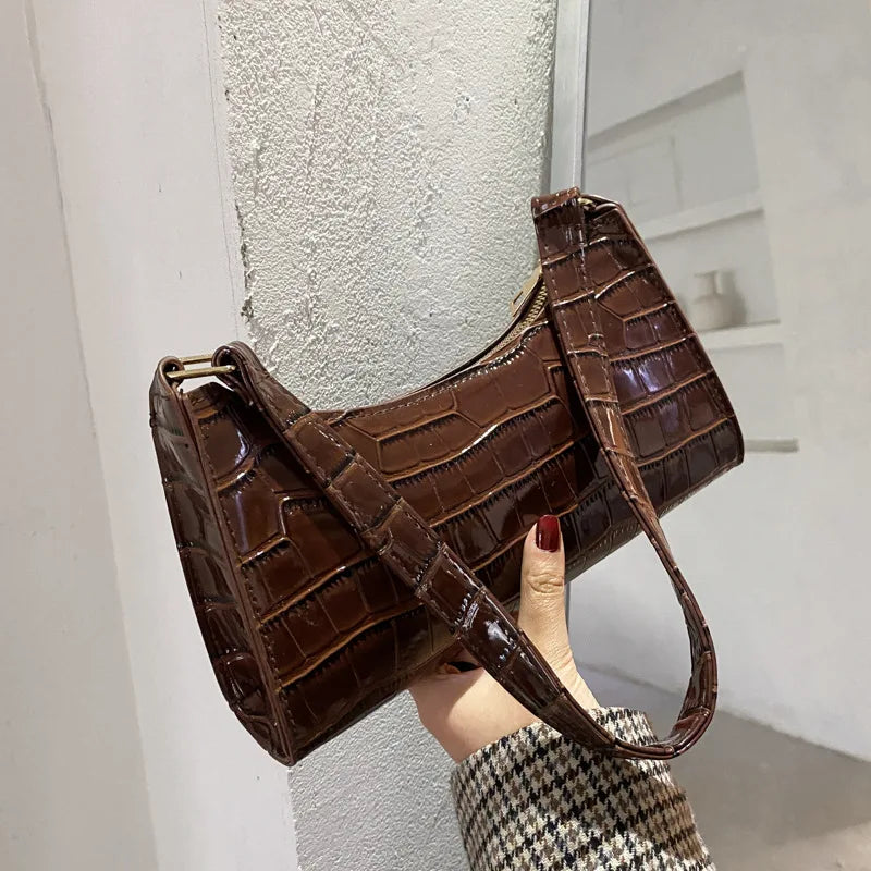 Coralie Croc-Embossed Faux-Leather Baguette Shoulder Bag
