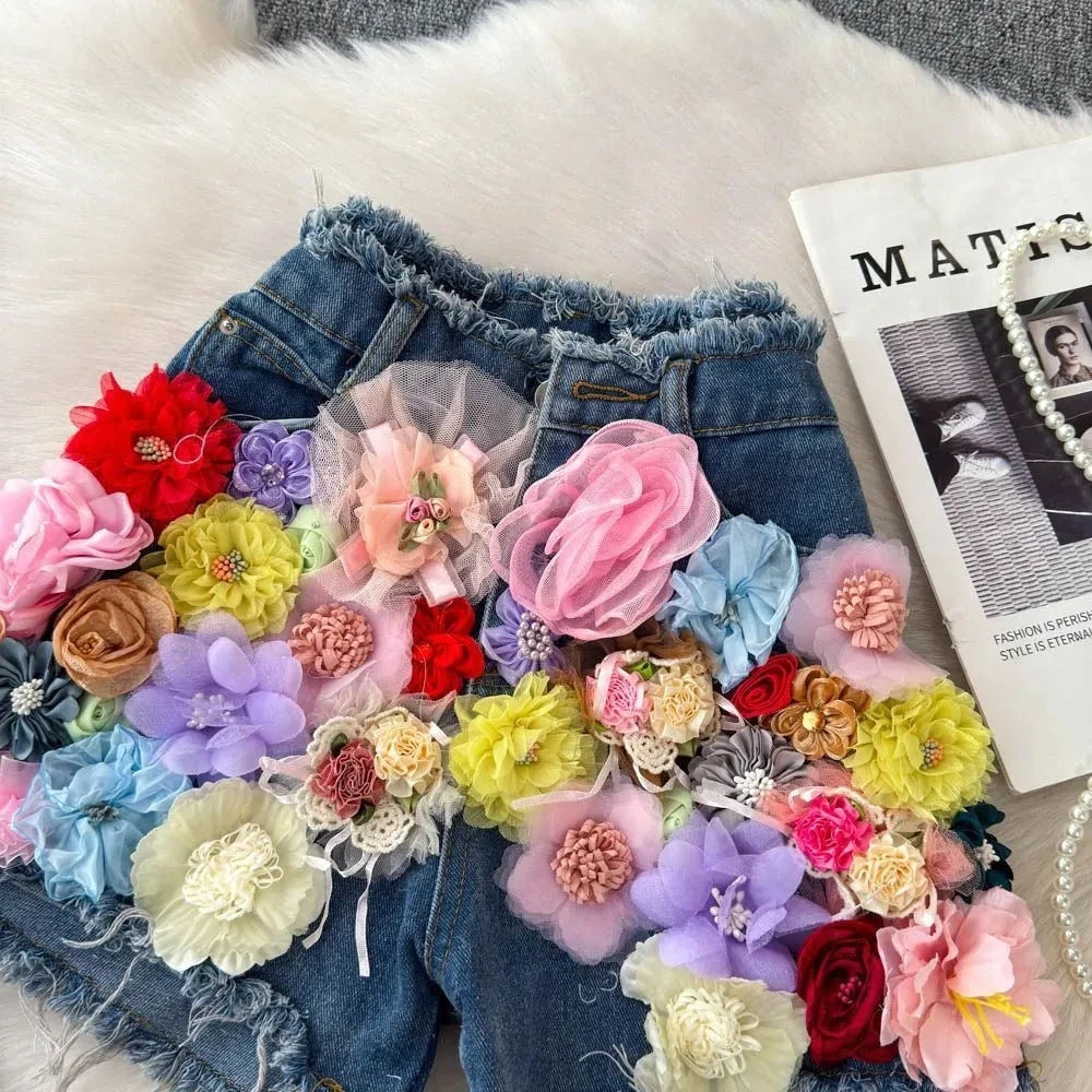 Flora 3D Floral Denim Shorts Apparel One-piece Secondary image