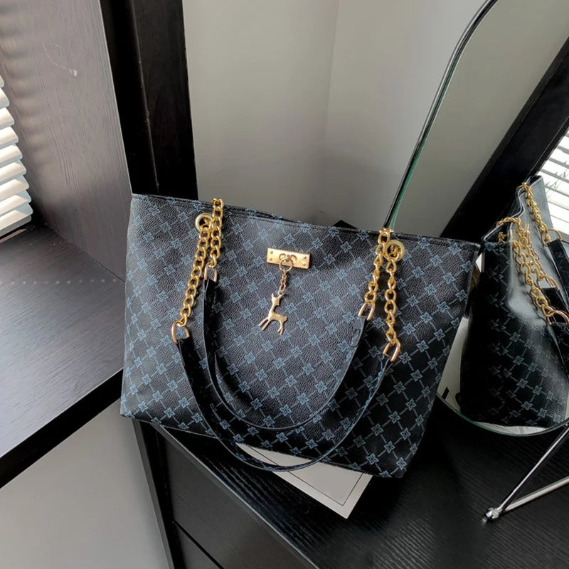 Margaux Monogram-Print Faux-Leather Chain Tote Bag
