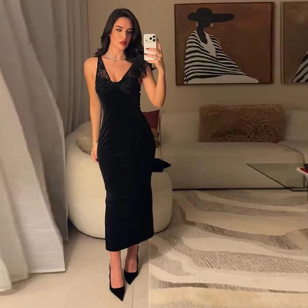 Alina Midnight Lace Sequin Maxi Dress
