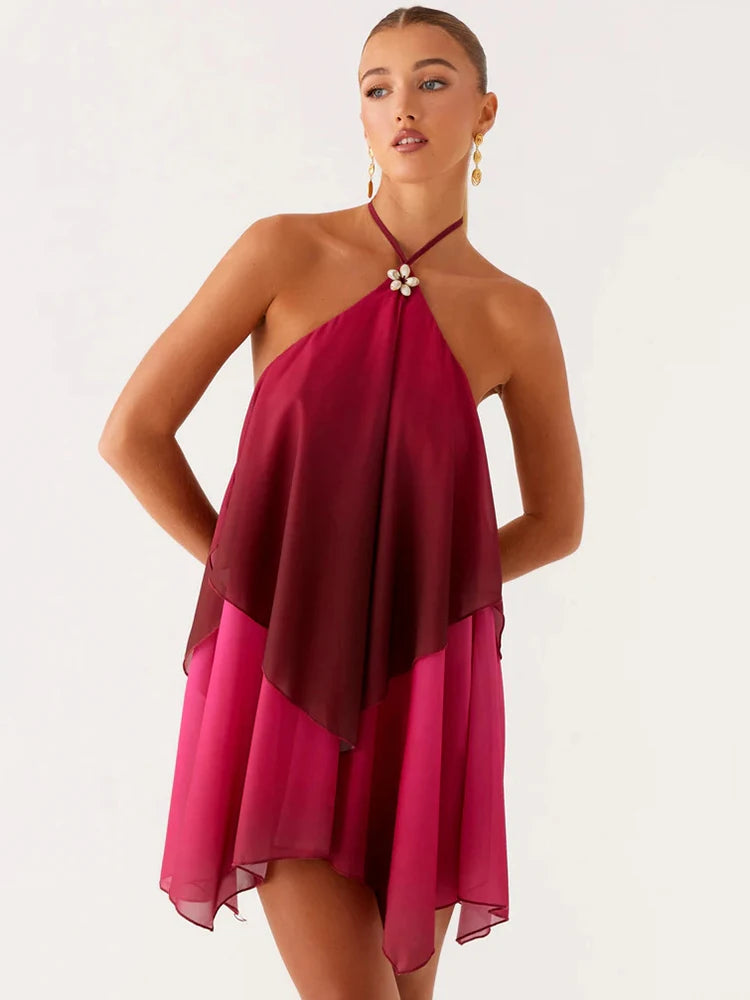 Yara Gradient Mesh Halter Mini Dress
