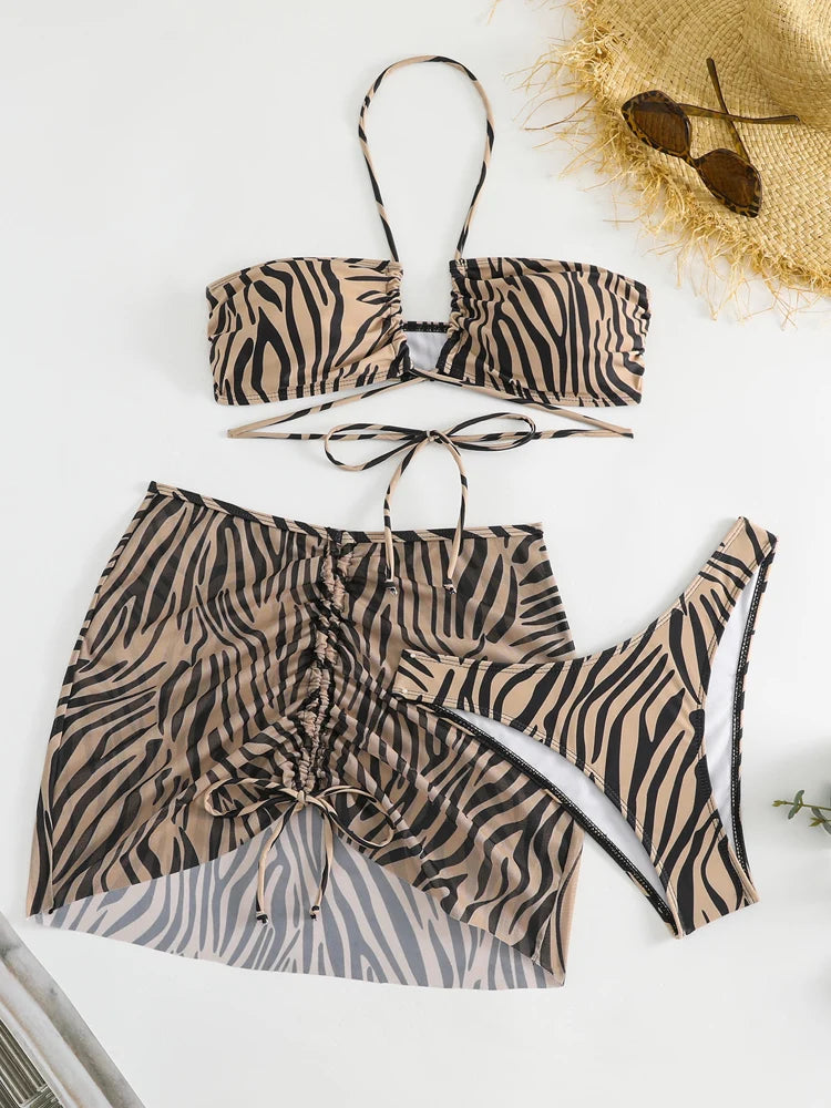 Kaia Leopard Mesh-Skirt Bikini Three-piece Main image