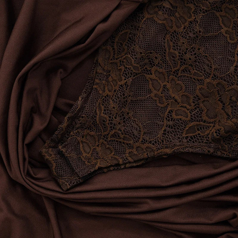 Valentina Cocoa Lace Draped Maxi Dress