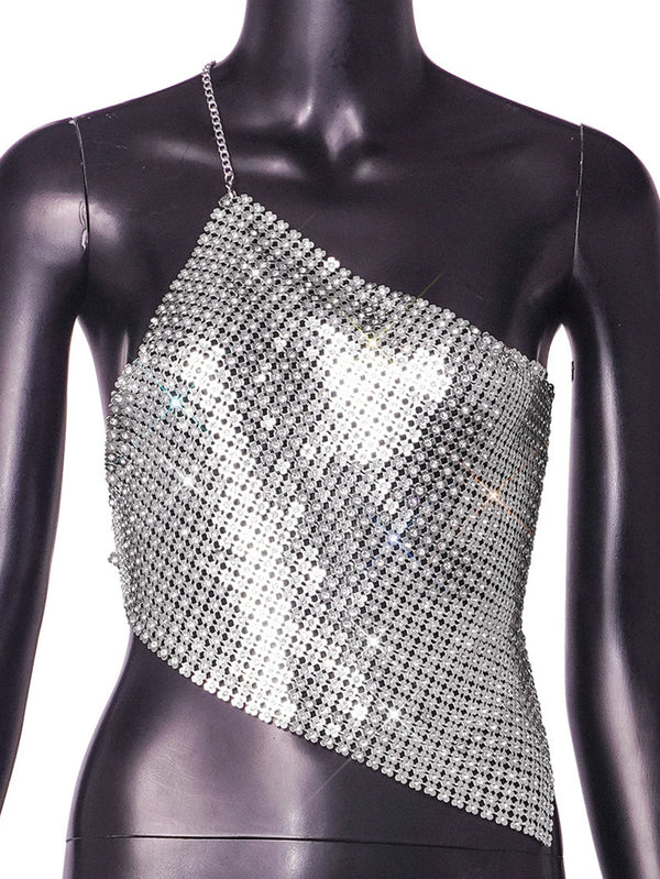 Sexy see through metal rhinestone crop top women summer body halter tank top cropped hotwife nightclub party tops woman outfits