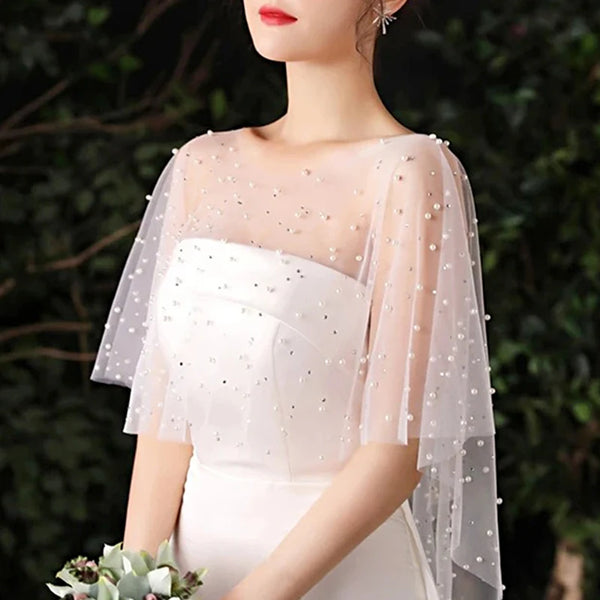 Seraphina Feather-Trim Lace Bridal Kimono Wrap