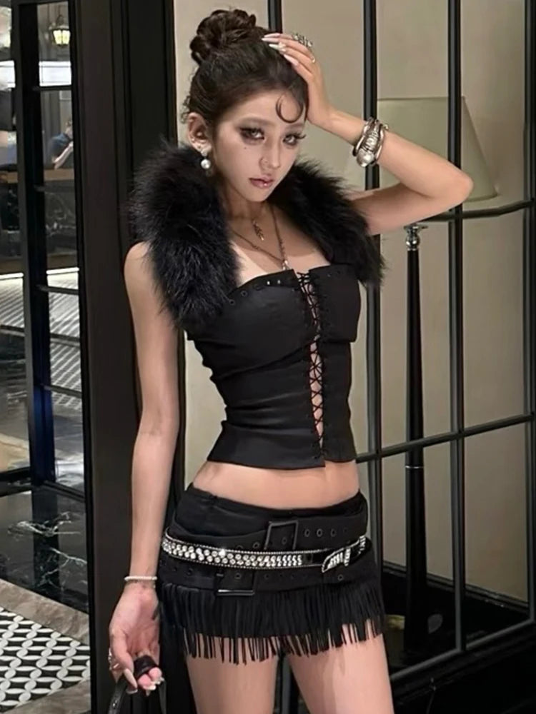 Raven Faux Fur Lace-Up Apparel Top Main image