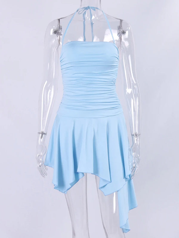 Anouk Ruched Halter Asymmetric Midi Dress