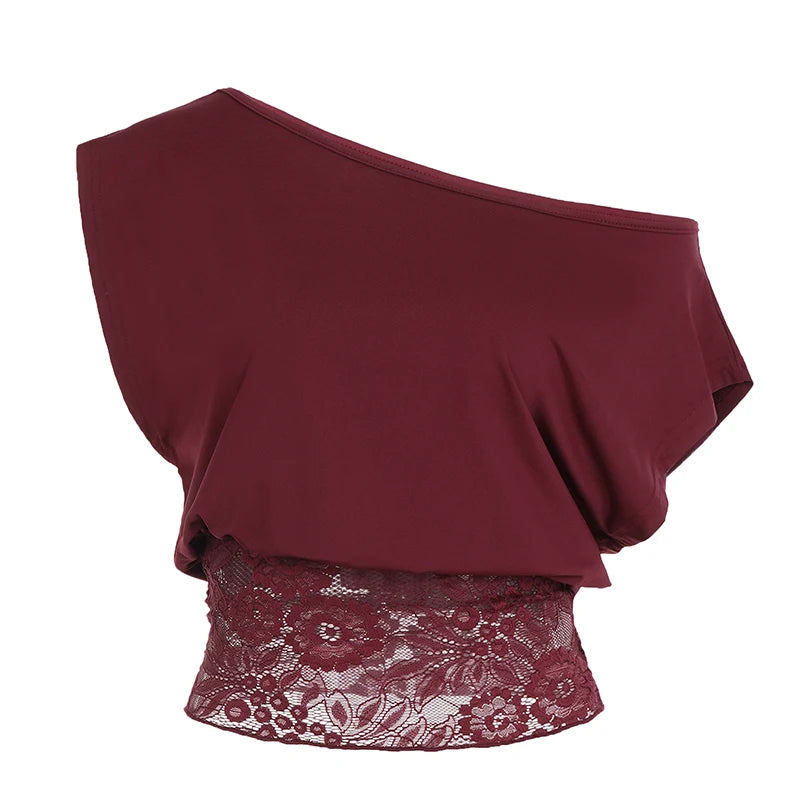 Dahlia Lace Asymmetrical Short-Sleeve Top One-piece