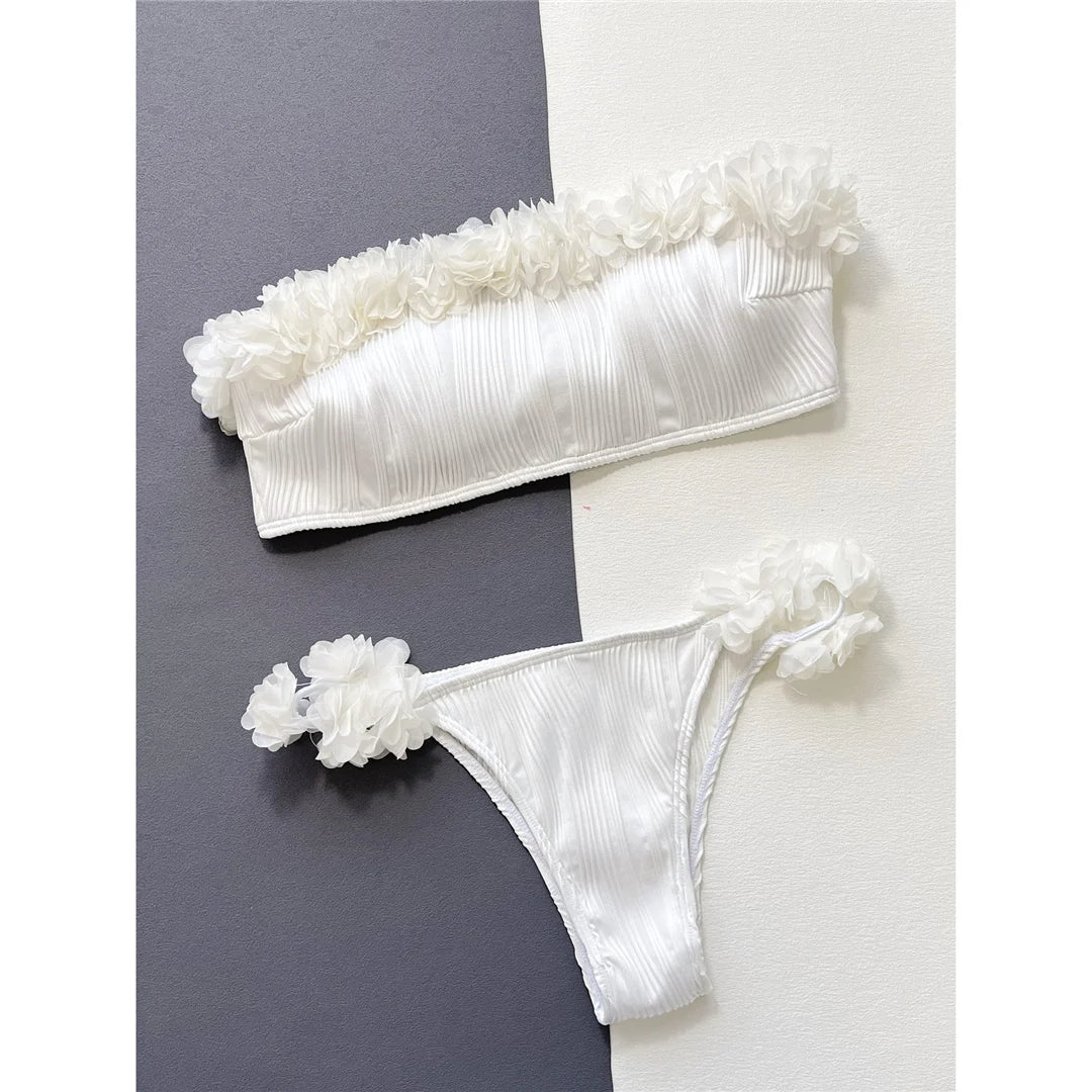 Amara White Ruffle Bandeau Bikini Two-piece