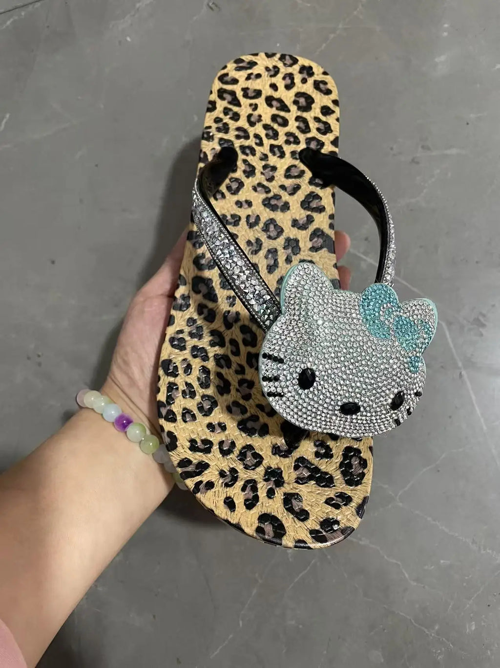 Armine Hello Kitty Rhinestone Leopard Flip-Flops