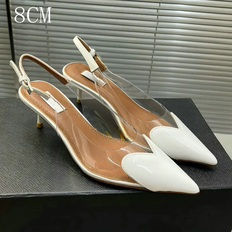 Heart-Shaped Transparent High-Heeled Sandals For Women Summer Fairy Style Pointed-Toe Low-Heeled Women'S Shoes Sexy Party Pumps
