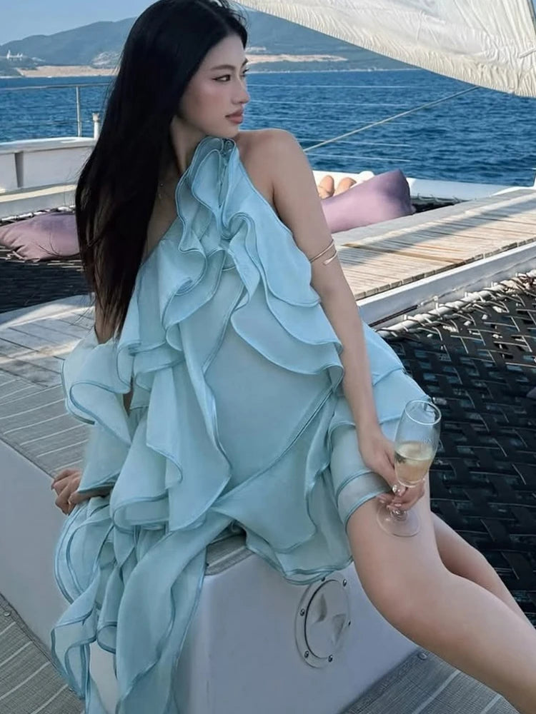 Azure Riviera Ruffle Mini Dress