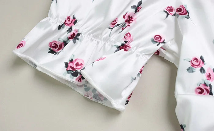 Rosaura Floral Puff-Sleeve V-Neck Ruched Bodycon Mini Dress
