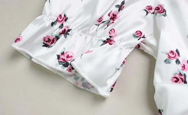 Rosaura Floral Puff-Sleeve V-Neck Ruched Bodycon Mini Dress