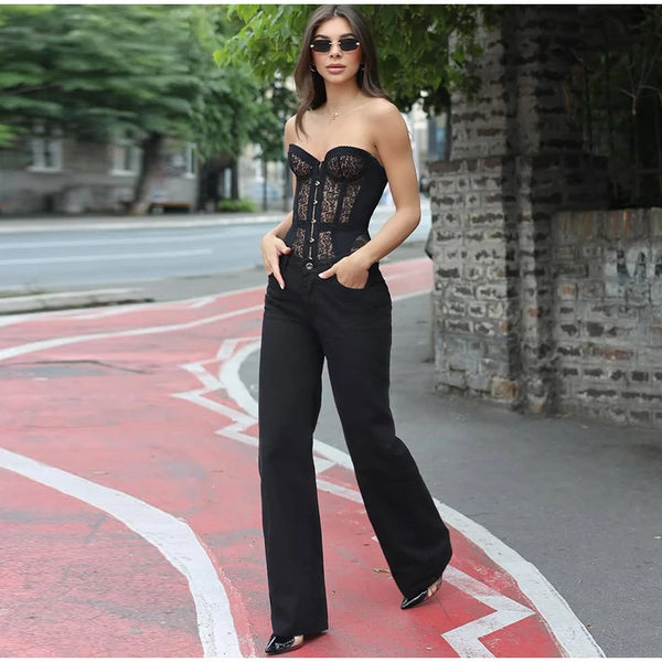 Onyx Sequin Lace Cami Top One-piece