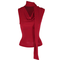 Cecelia Soft Whisper Ruched Draped Sleeveless Scarf Top One-piece