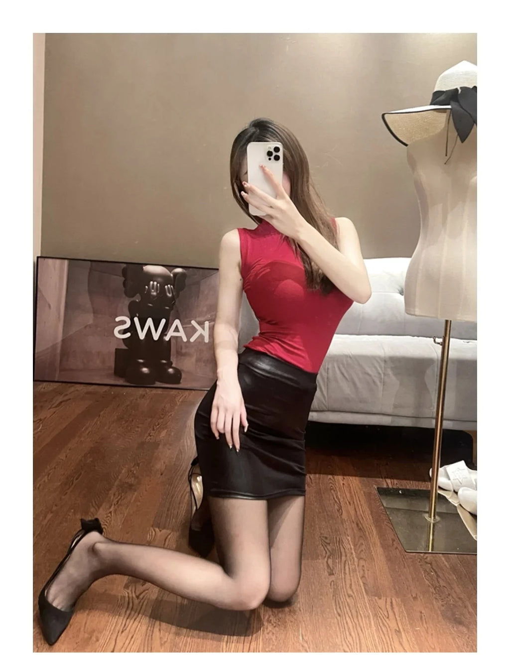 Noire High-Stretch Faux-Leather Mini Skirt One-piece