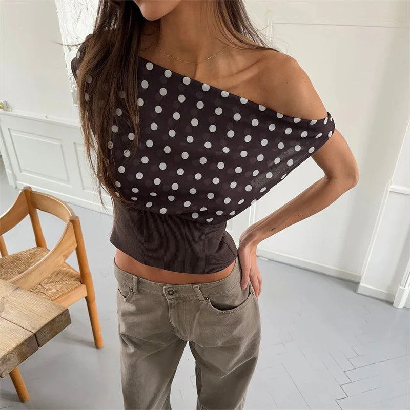 Luna Polka Charm One-Shoulder Top