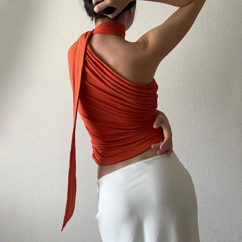 Valentina Ruched Halter Scarf Top