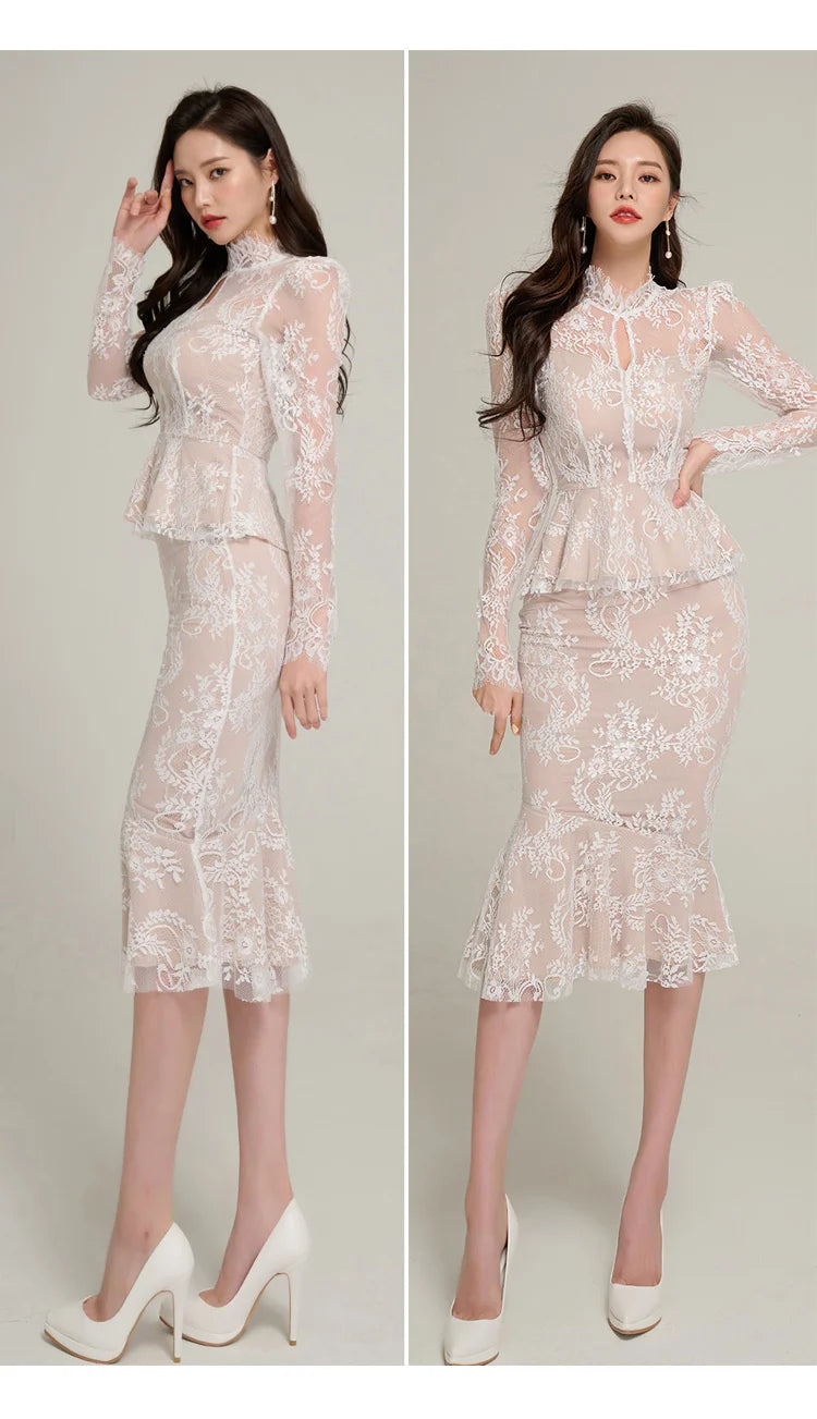 Lavinia Lace Mermaid Midi Skirt Set Two-piece