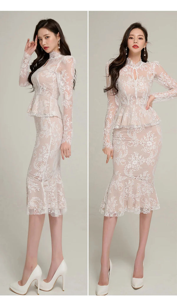 Lavinia Lace Mermaid Midi Skirt Set Two-piece