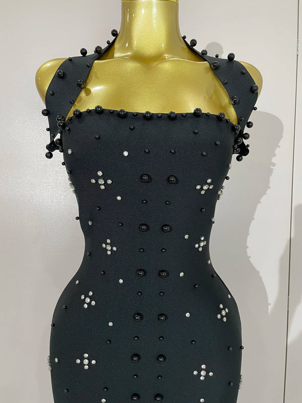 Giselle Rhinestone Pearl Bodycon Maxi Dress