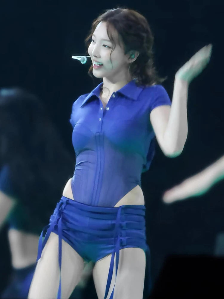Indie Mesh Bodysuit & Ribbon Shorts Set Two-piece
