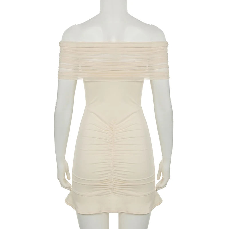 Noemi Khaki Mesh Ruffle Wrap Mini Dress