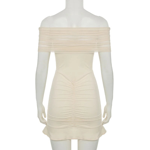 Noemi Khaki Mesh Ruffle Wrap Mini Dress