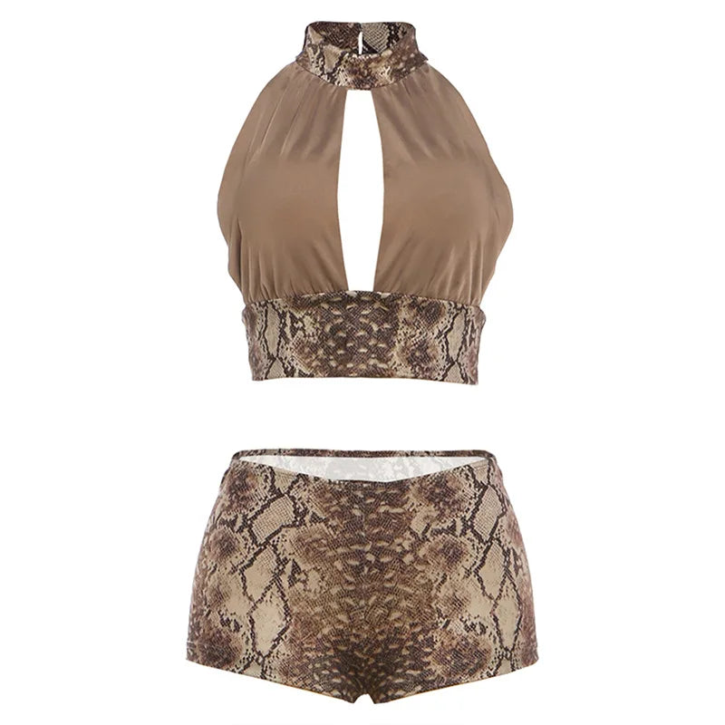 Sahara Snake-Print Halter Shorts Set Two-piece