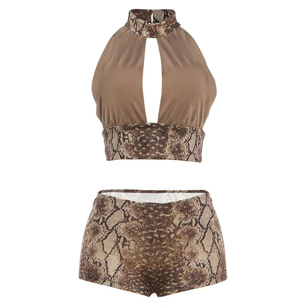 Sahara Snake-Print Halter Shorts Set Two-piece