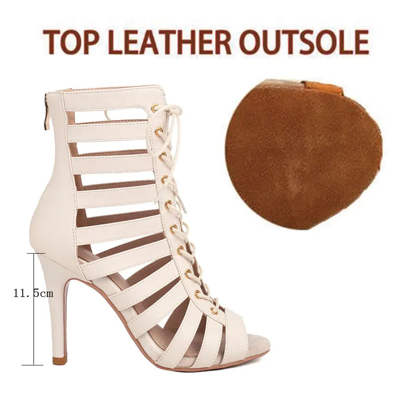 Ondine Lace-Up Cut-Out Peep-Toe Ballroom Dance Boots