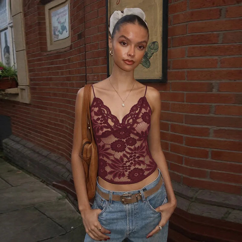 Bella Midnight Lace Spaghetti Strap Top